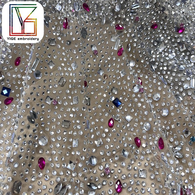 high quality womens swarovski crystal lace fabric Bridal wedding Popular stone handmade crystal tulle rhinestone lace fabric