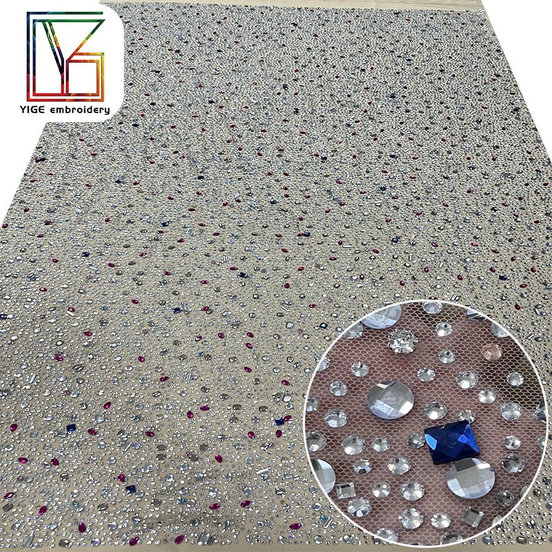 high quality womens swarovski crystal lace fabric Bridal wedding Popular stone handmade crystal tulle rhinestone lace fabric