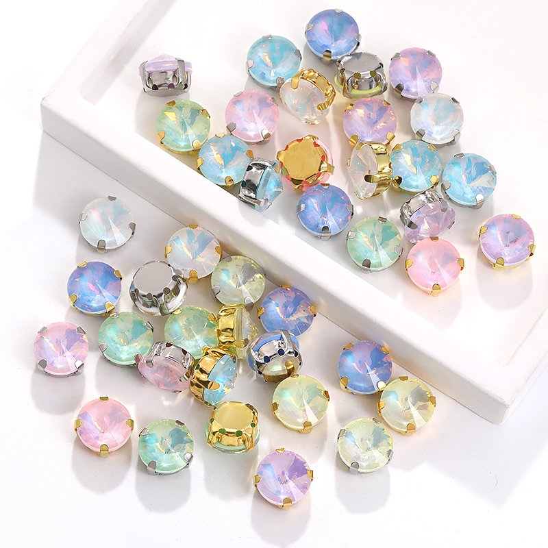 Xichuan Wholesale 50pcs/bag Glass Loose Sew-on Rhinestone Round Crystal Rivoli Rhinestones With Claw Clothes Garment Accessories