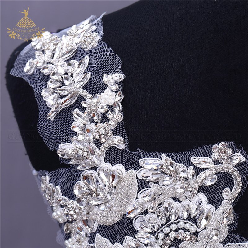 Crystal wedding sash applique sew on bridal pearl beads dress bodice rhinestone applique