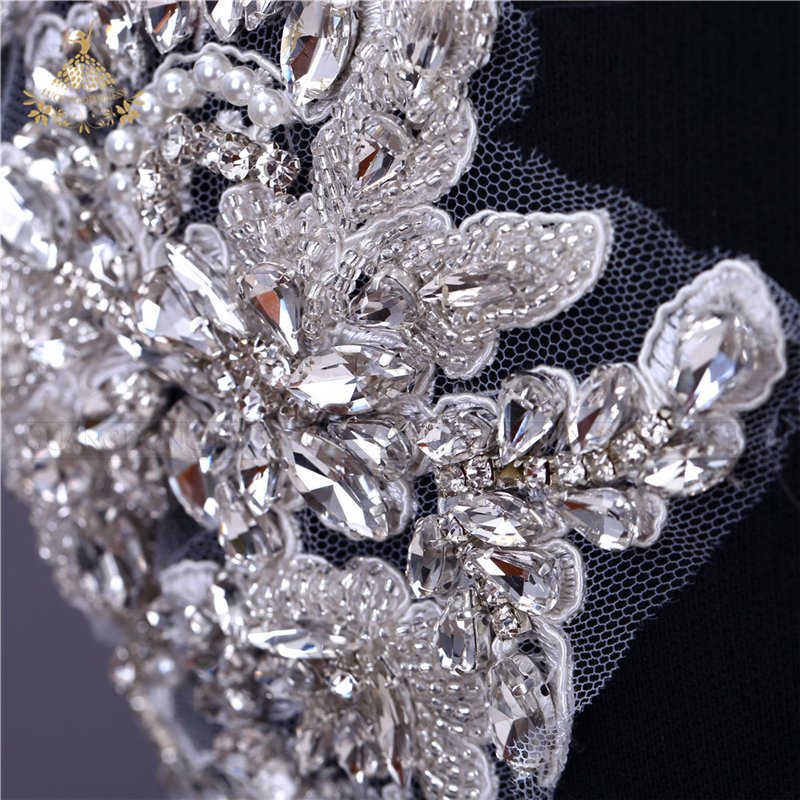 Crystal wedding sash applique sew on bridal pearl beads dress bodice rhinestone applique