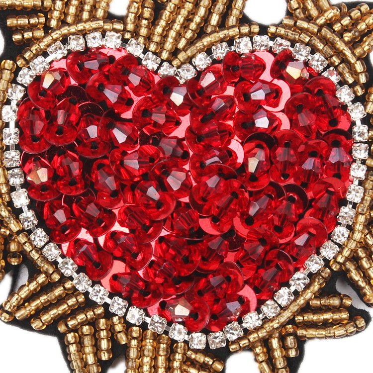 Factory Direct heart shape sequin rhinestone beaded patches sequin shirts patch