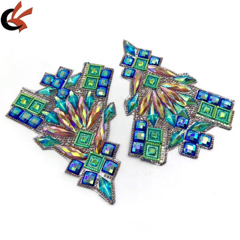 Carnival Costume DIY Iron-On Patches Hot-Fix Rhinestone Appliques with Resin Gems for Garments Shoes Bags-Hot Colors!