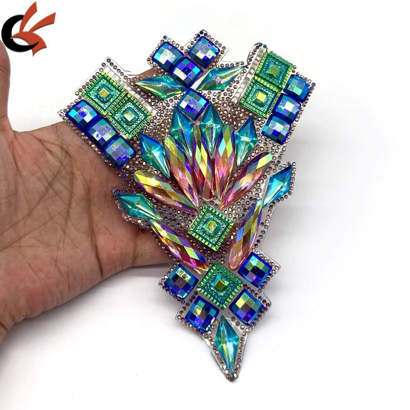 Carnival Costume DIY Iron-On Patches Hot-Fix Rhinestone Appliques with Resin Gems for Garments Shoes Bags-Hot Colors!