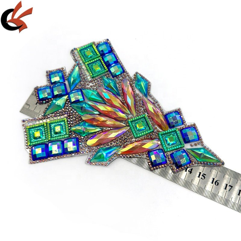 Carnival Costume DIY Iron-On Patches Hot-Fix Rhinestone Appliques with Resin Gems for Garments Shoes Bags-Hot Colors!