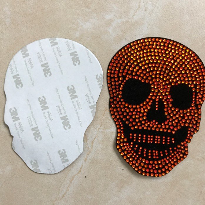 high quality adhesive skull rhinestone patch iron on bling custom rhinestone design sticker rhinestone patch