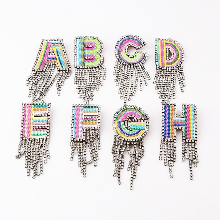 Imported Embroidery Handmade Shiny Waterfall Colorful Letter Rhinestone Crystal Fringe Brooch