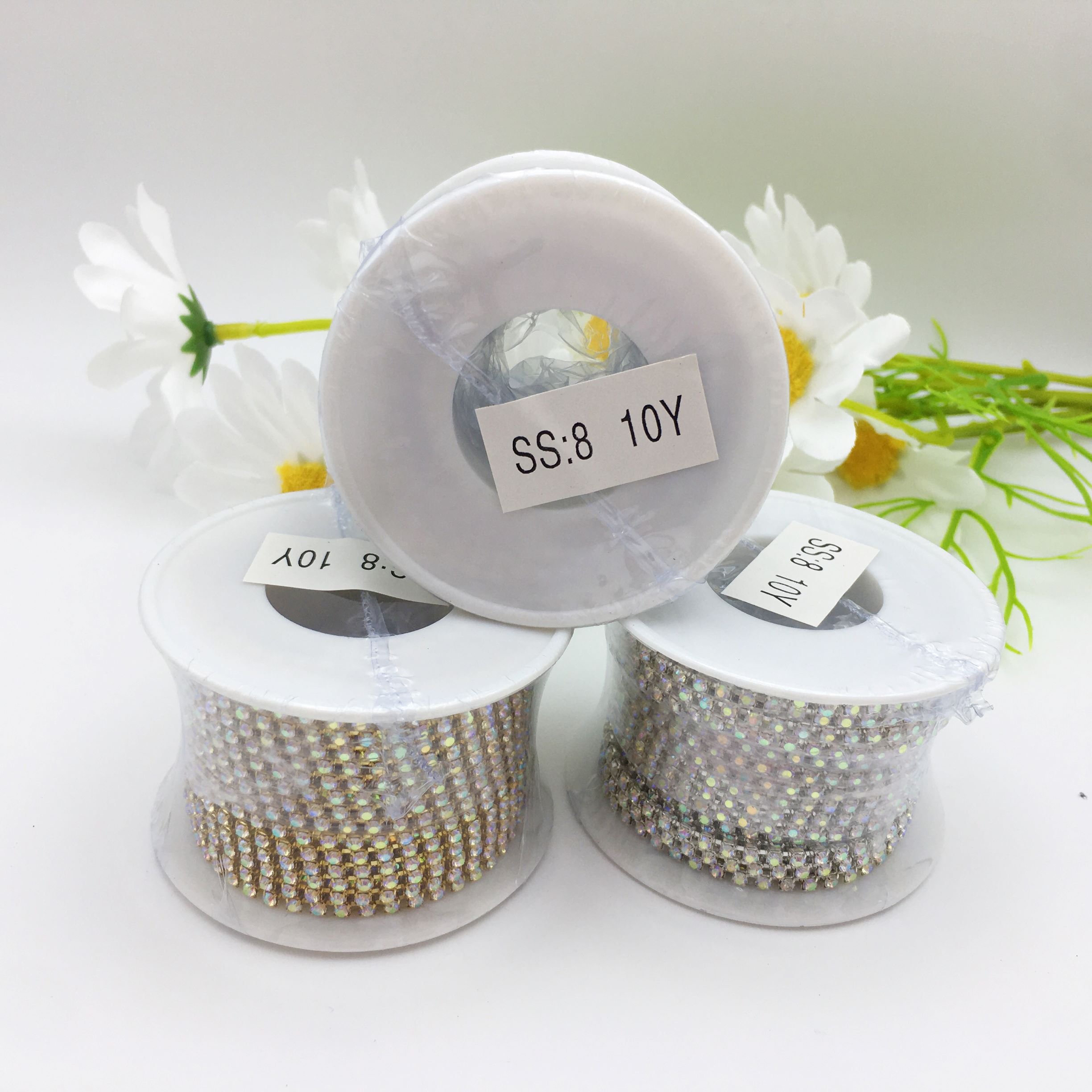 SINRONG Wholesale sewing of rhinestone chains, gold and silver soles, AB diamond glass shoe bags, wedding decorations Claw chain