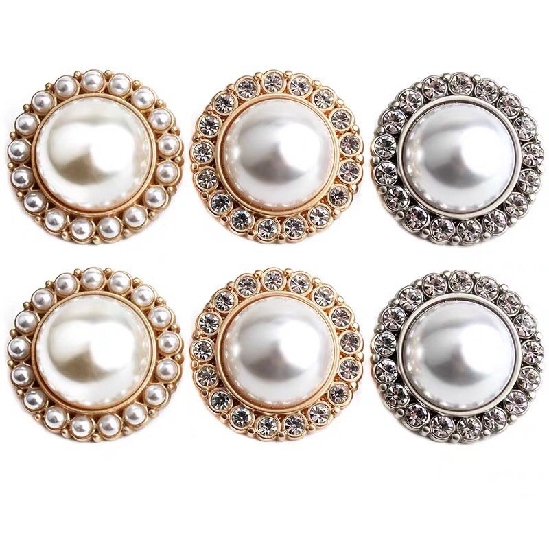 Factory small Fragrance Pearl Rhinestone round gold silver Metal shank Buttons for Coat