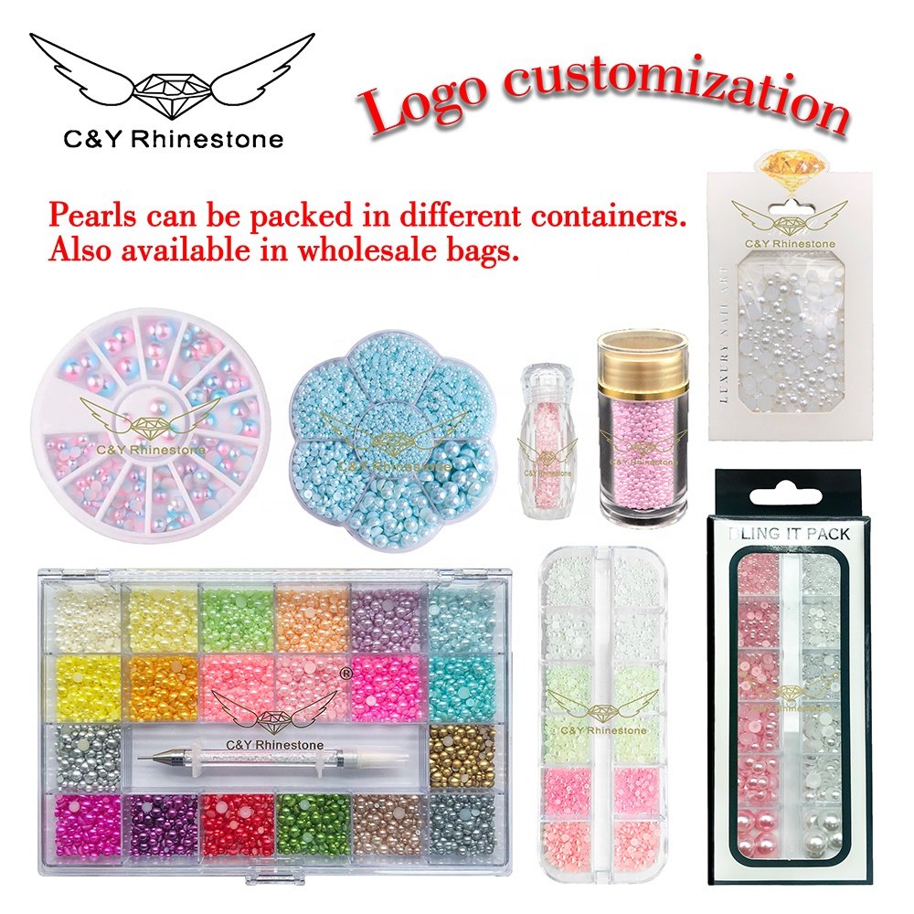 CY AB Wholesale Mix Size Colorful ABS Plastic Resin Half Flat back Round Pearls For Nail Decoration