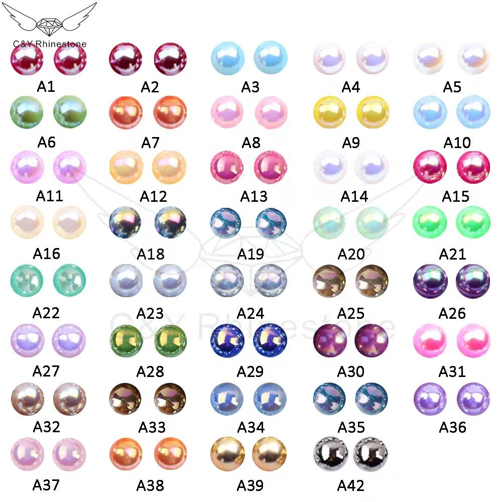 CY AB Wholesale Mix Size Colorful ABS Plastic Resin Half Flat back Round Pearls For Nail Decoration