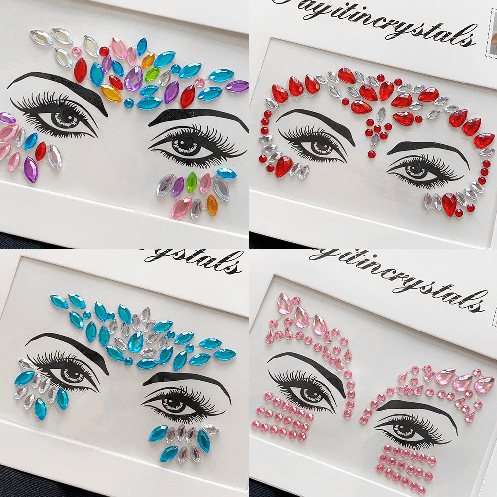 3D Sexy Face Tattoo Crystal Rhinestones Stickers Temporary Tattoos Glitter Masquerade Women Party Face Jewels Tattoo