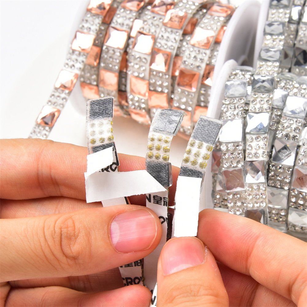 Glitter White Crystal Rhinestone Tape Trim Self-Adhesive Glass Appliques Diamond Sticker For Dress Shoe Adornment Ribbon