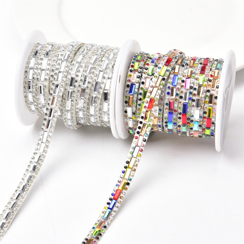 Glitter White Crystal Rhinestone Tape Trim Self-Adhesive Glass Appliques Diamond Sticker For Dress Shoe Adornment Ribbon