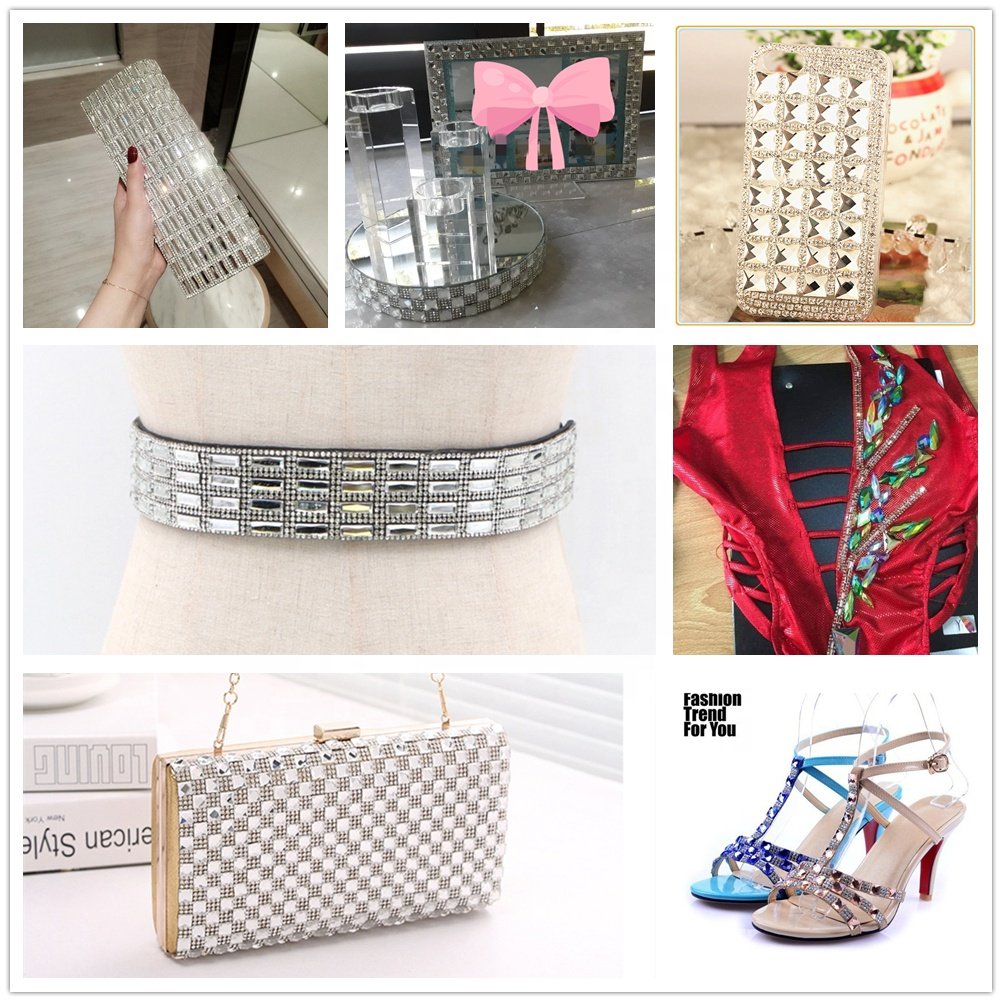 Glitter White Crystal Rhinestone Tape Trim Self-Adhesive Glass Appliques Diamond Sticker For Dress Shoe Adornment Ribbon