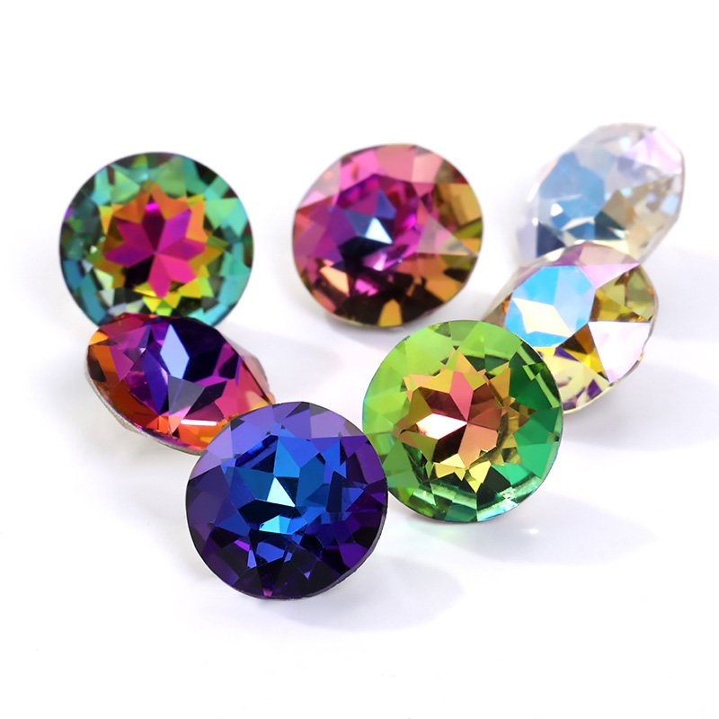Xichuan Gemstone Flower Round K9 Glass Rhinestones Crystal Pointback Glue On Clothing Making Nail Art Garment Crafts Jewelry