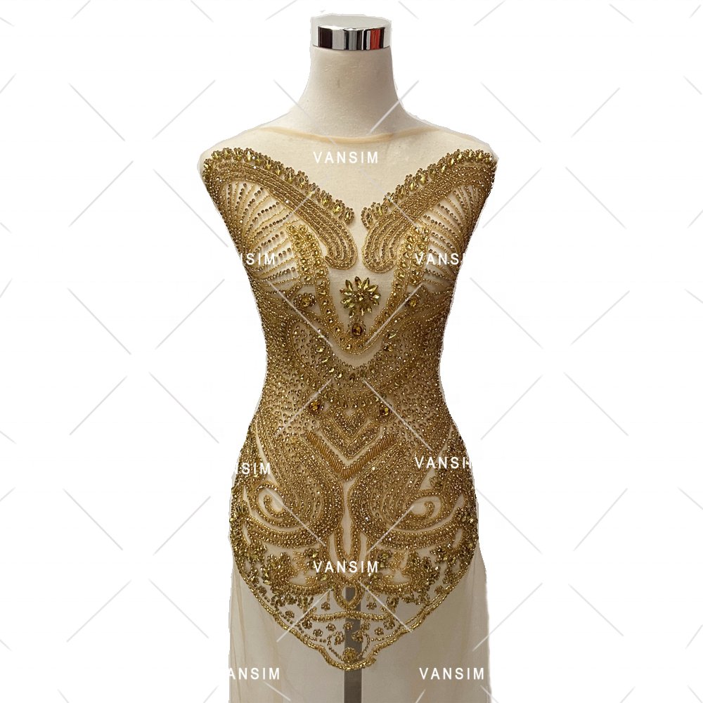 Ladies Western Party Evening bridal Dress Rhinestone Wedding full body bead stone applique pattern