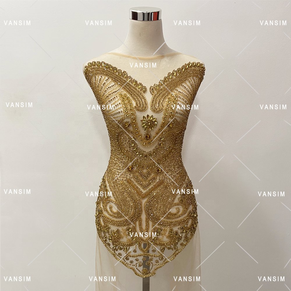 Ladies Western Party Evening bridal Dress Rhinestone Wedding full body bead stone applique pattern