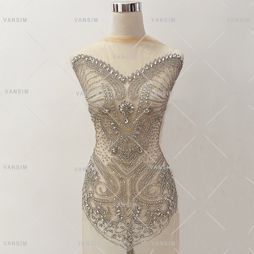 Ladies Western Party Evening bridal Dress Rhinestone Wedding full body bead stone applique pattern