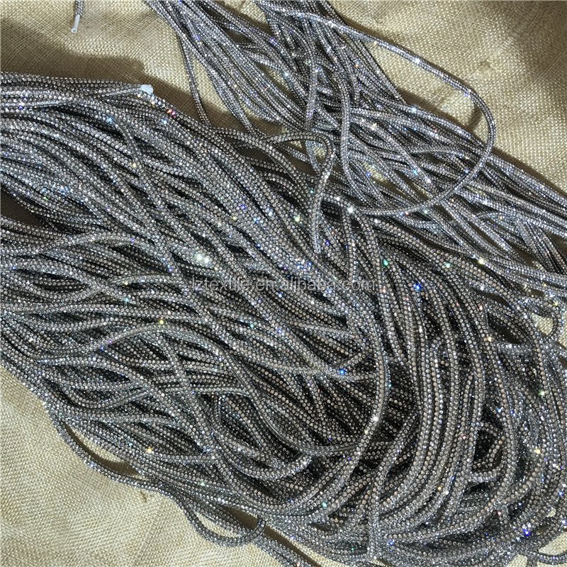 Fashion Dense rhinestone chain Round diamond bar covered cotton rope Clothing shoes bag Bracelets Jewelry trim DIY decoration