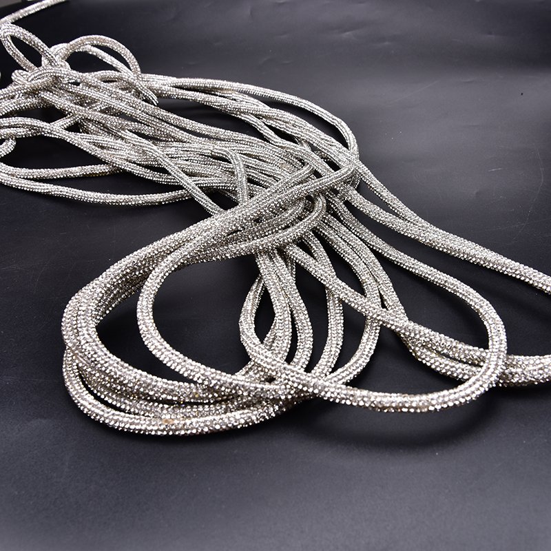 Fashion Dense rhinestone chain Round diamond bar covered cotton rope Clothing shoes bag Bracelets Jewelry trim DIY decoration