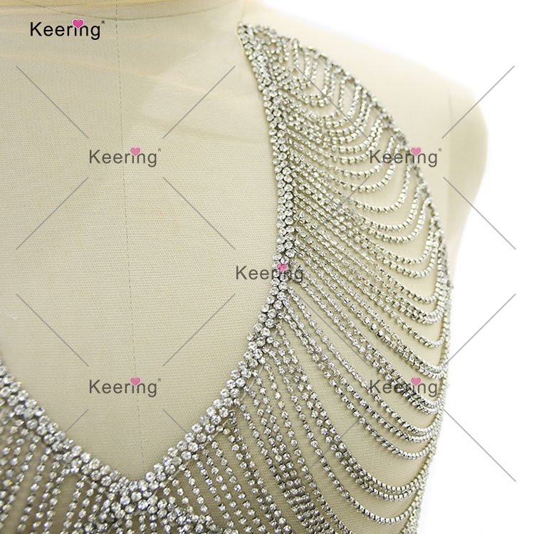 WDP-413 Keering Sexy Women Party Pink Crystal White Rhinestone Chain Full Body Applique For Dress
