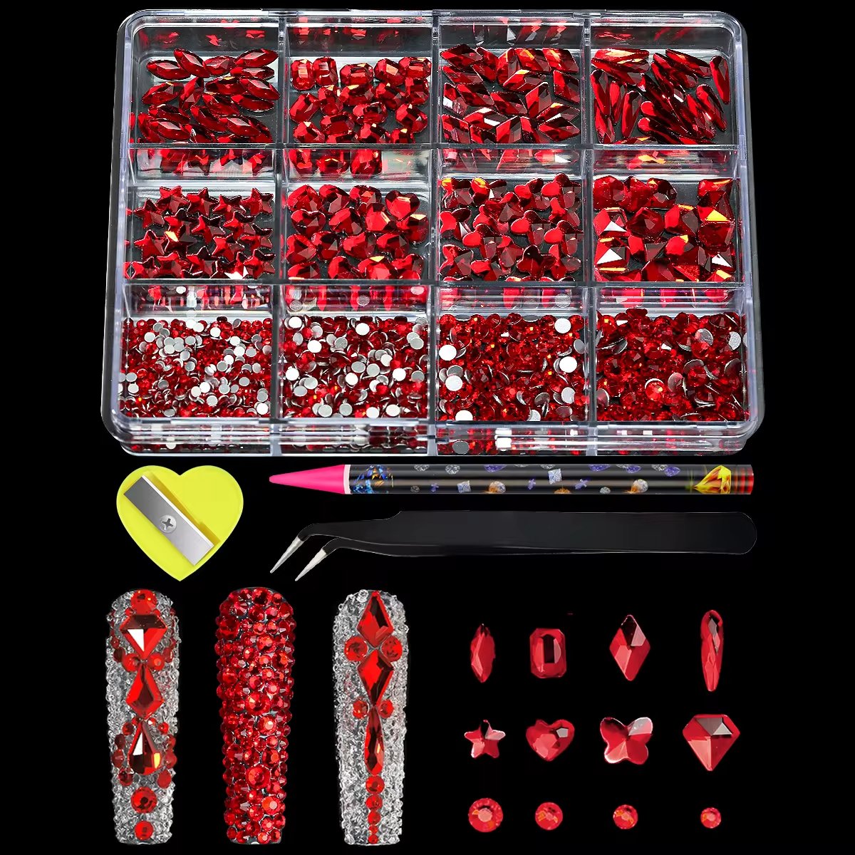 B11Wholesale 12 grid Multi Shape Glass Crystal Stone Luxury Shiny Diamond Nail Art Rhinestones Crystal Decorations