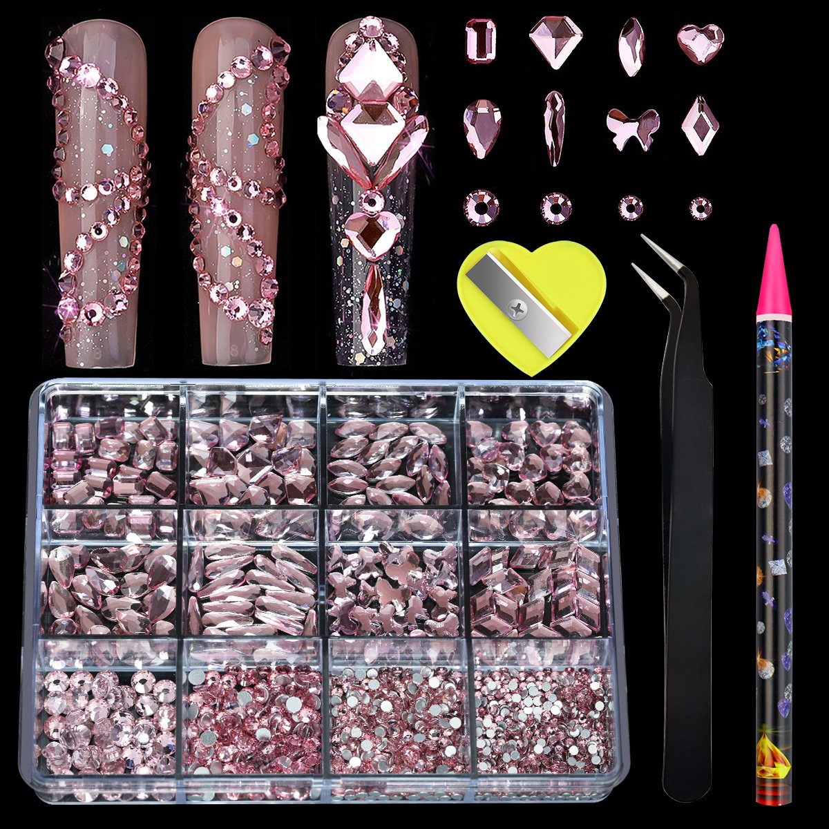 B11Wholesale 12 grid Multi Shape Glass Crystal Stone Luxury Shiny Diamond Nail Art Rhinestones Crystal Decorations