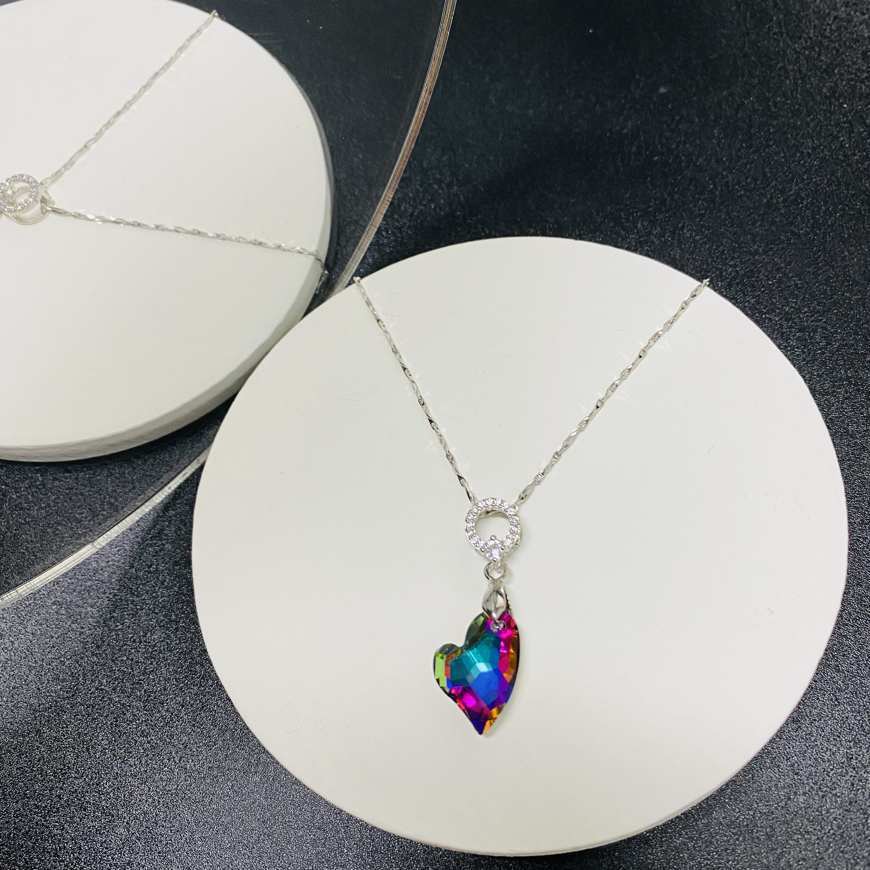 Top Sale 13*17MM Heart Diamond Glass Rhinestone Pendants Multicolor Crystal Rhinestones Necklace For Fasion Jewelry