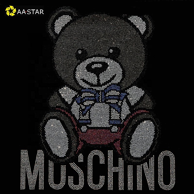 Hot sale rhinestone hotfix heat transfer bear design iron on T-shirt