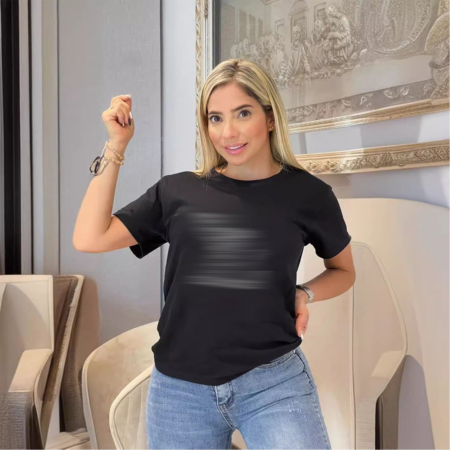 Wholesale designer clothing summer short sleeve white shirt black casual cotton rhinestone brand shirt women