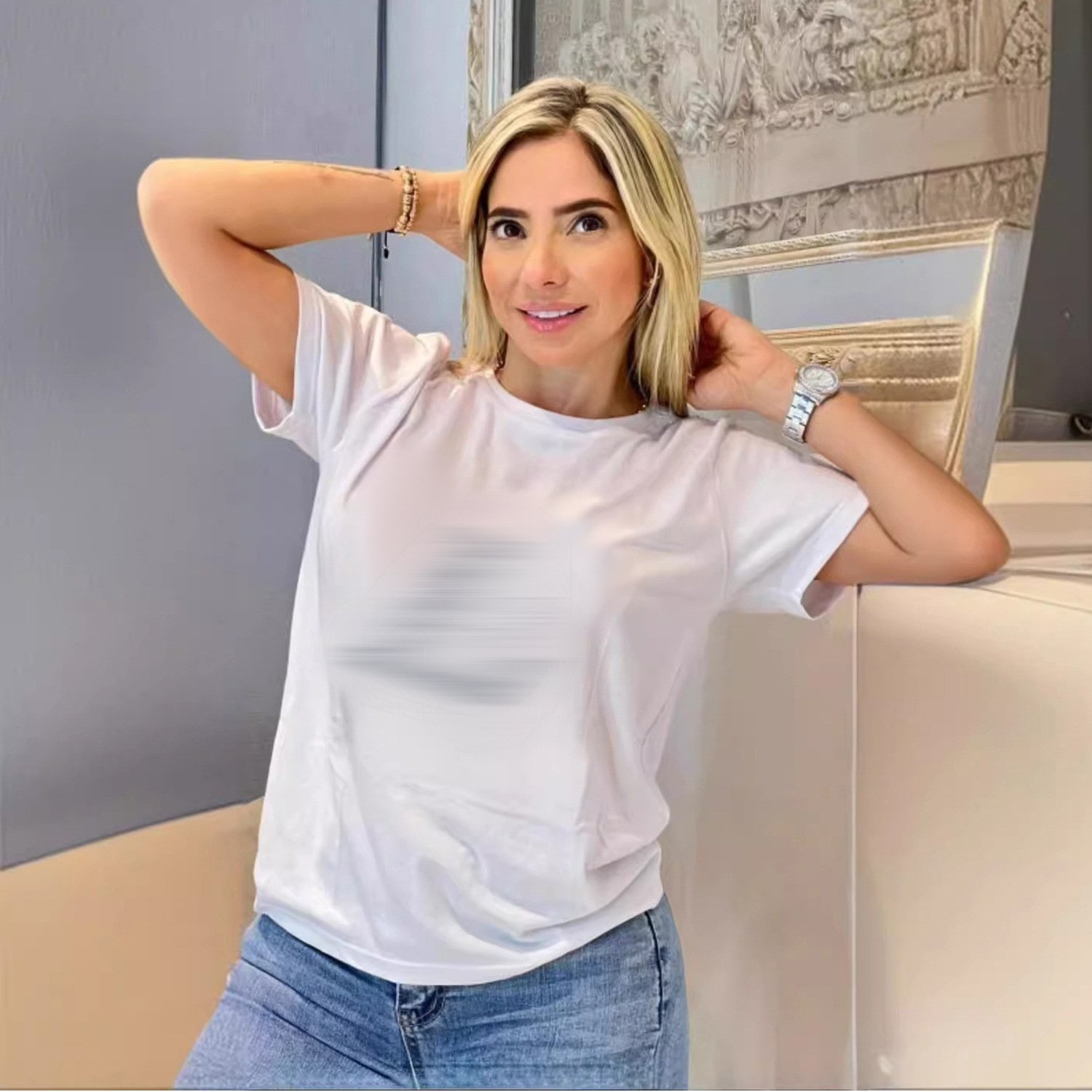 Wholesale designer clothing summer short sleeve white shirt black casual cotton rhinestone brand shirt women