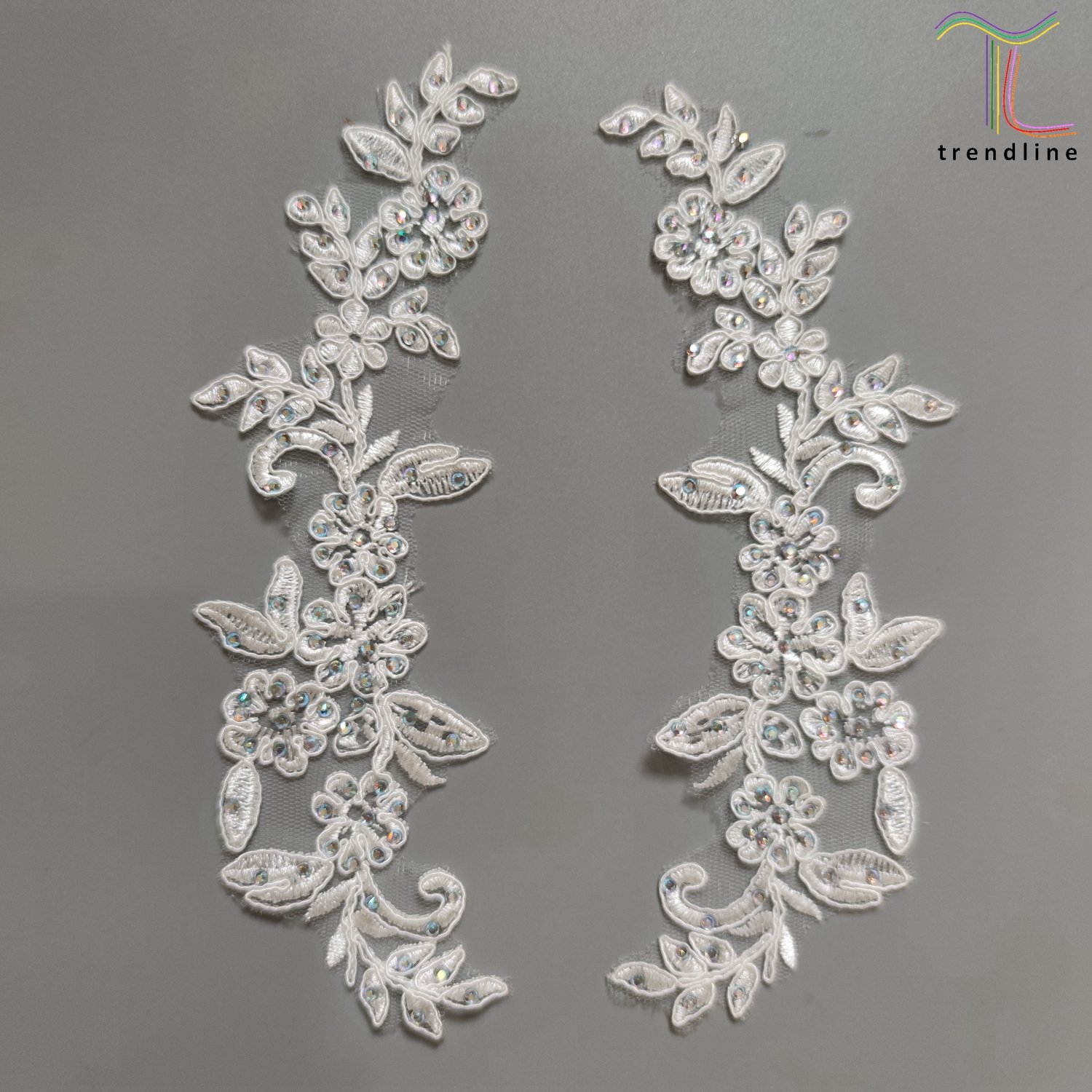 rhinestone corded silver lurex embroidery flora appliques