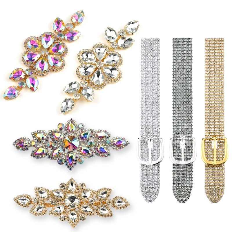 QIAO Sewing On Rhinestone Applique 1 pcs Silver Base Clear Crystal Eco-friendly Rhinestones DIY Wedding Evening Dress