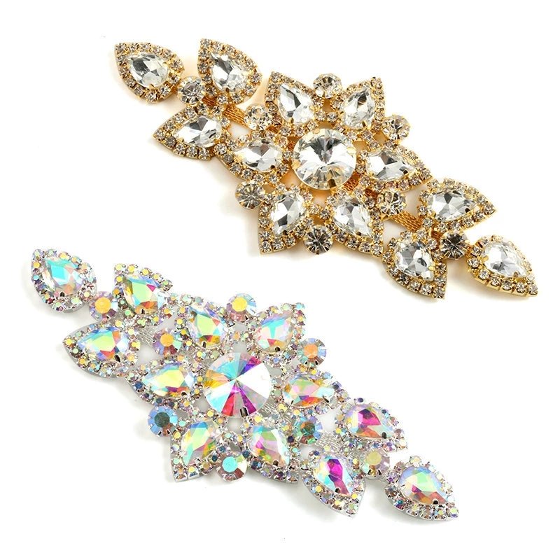 QIAO Sewing On Rhinestone Applique 1 pcs Silver Base Clear Crystal Eco-friendly Rhinestones DIY Wedding Evening Dress