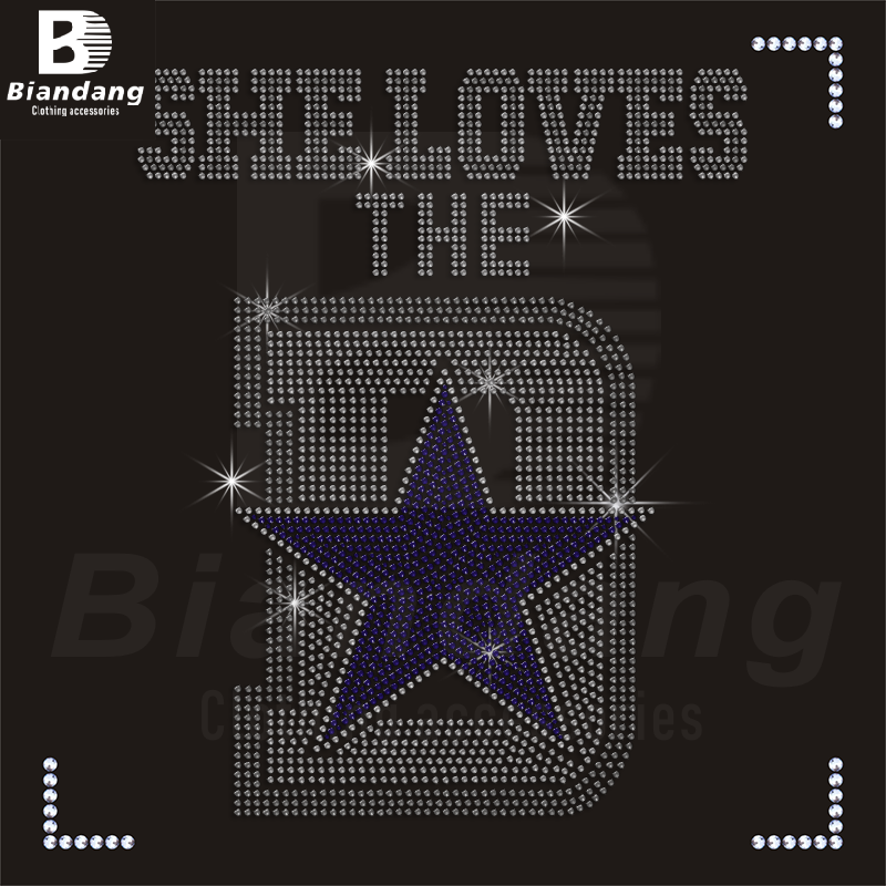Custom NFL Team Logo Design Hot Fixed Cowboys Design Rhinestone Bling Heat Transfers