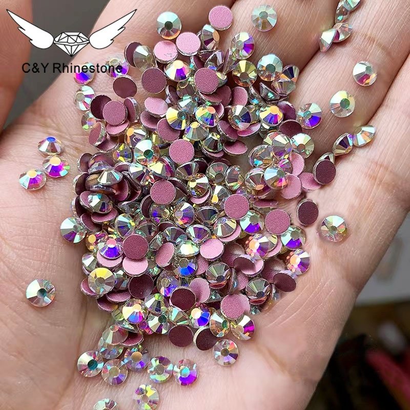 CY SS3-SS6 Pink AB Colors High Quality Pink Back Stone Glass Non Hot Fix Flatback Nail Art AB Crystal Rhinestone