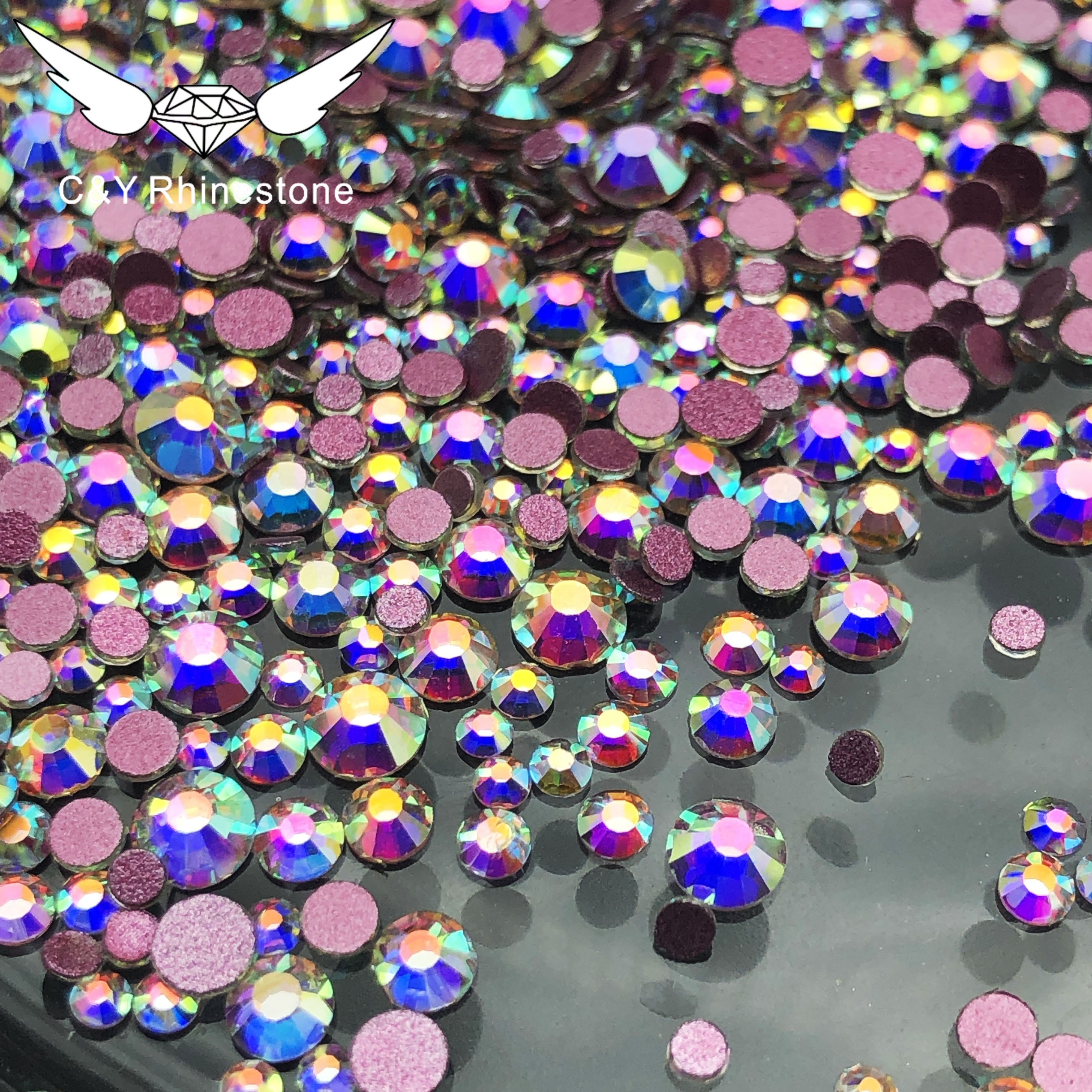 CY SS3-SS6 Pink AB Colors High Quality Pink Back Stone Glass Non Hot Fix Flatback Nail Art AB Crystal Rhinestone