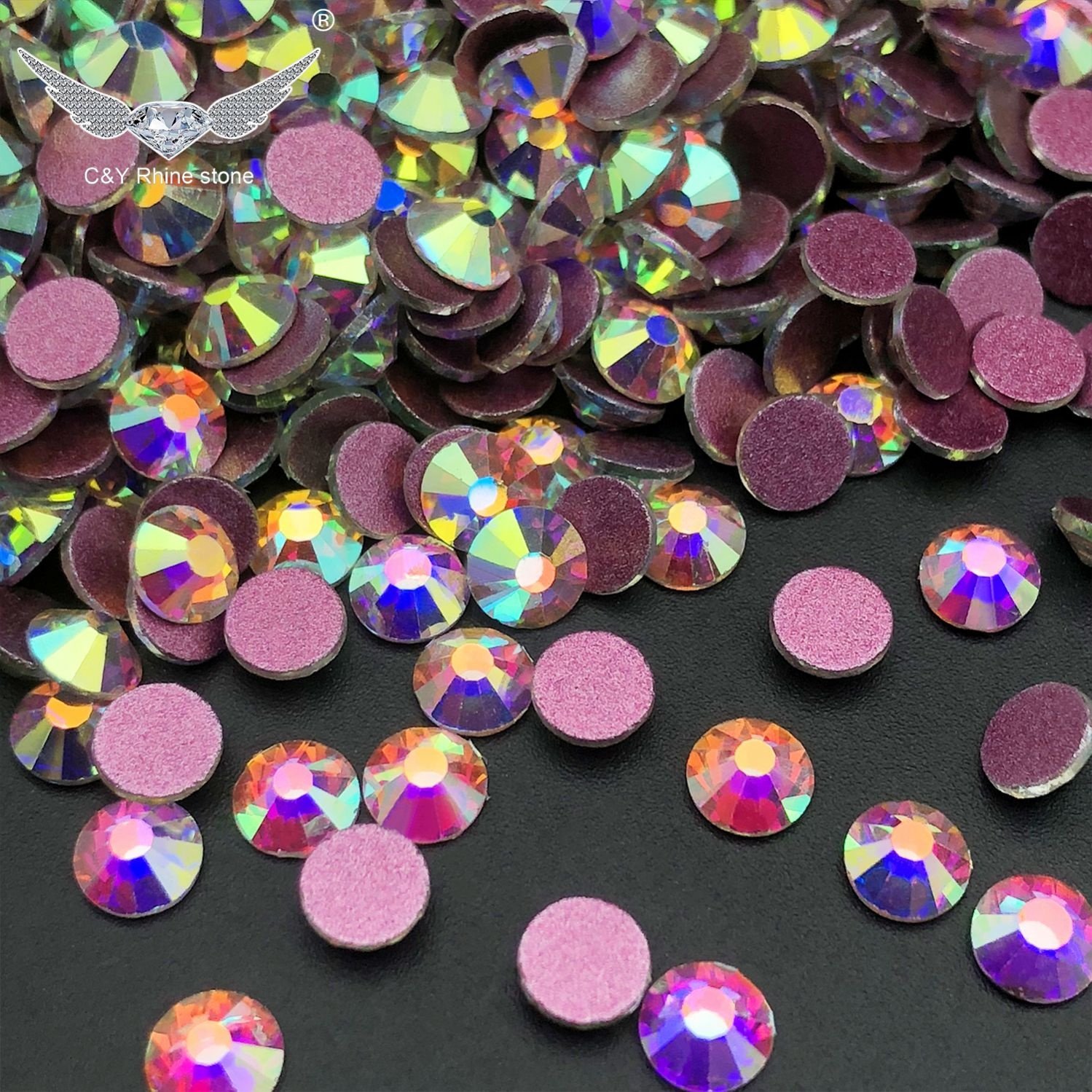 CY SS3-SS6 Pink AB Colors High Quality Pink Back Stone Glass Non Hot Fix Flatback Nail Art AB Crystal Rhinestone