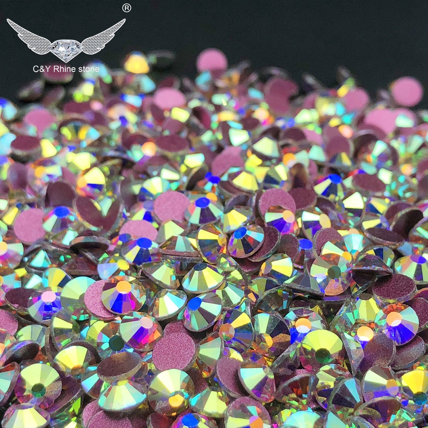 CY SS3-SS6 Pink AB Colors High Quality Pink Back Stone Glass Non Hot Fix Flatback Nail Art AB Crystal Rhinestone