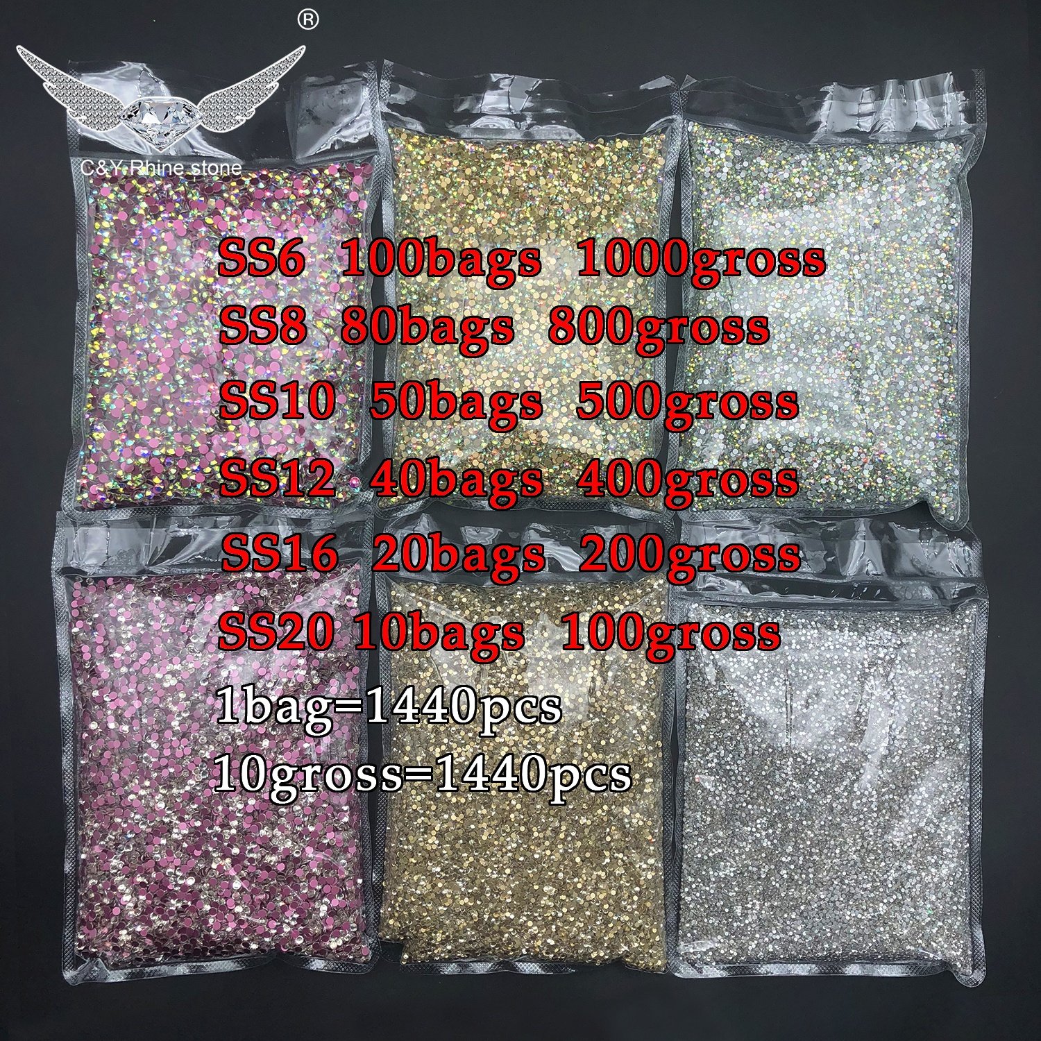 CY SS3-SS6 Pink AB Colors High Quality Pink Back Stone Glass Non Hot Fix Flatback Nail Art AB Crystal Rhinestone