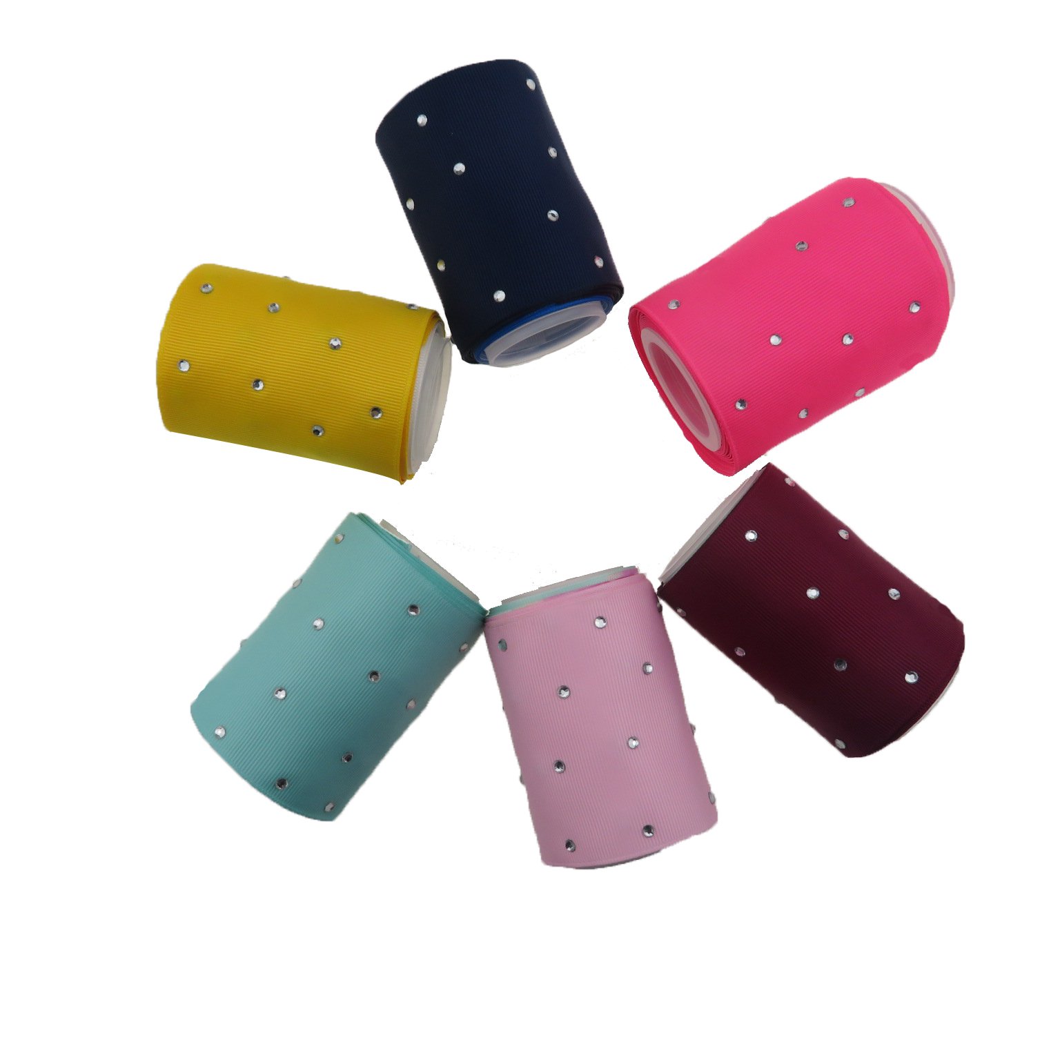 Wholesale 75mm Rhinestones Diamond printed Solid Grosgrain Ribbon for Bows Decoration 196 color to choose accept custom ribbon