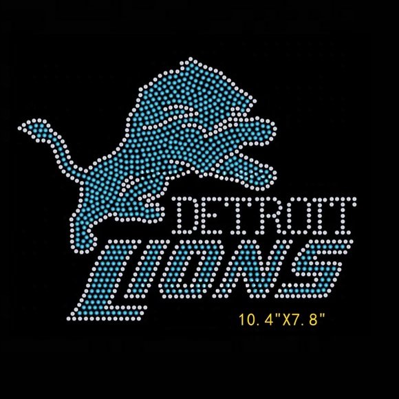 New Bling Detroit Lions Rhinestone Heat Transfers Ready to Press NFL Hot Fix Rhinestone Transfer Iron on Motif for Garments