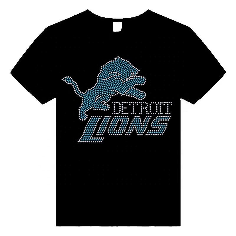 New Bling Detroit Lions Rhinestone Heat Transfers Ready to Press NFL Hot Fix Rhinestone Transfer Iron on Motif for Garments