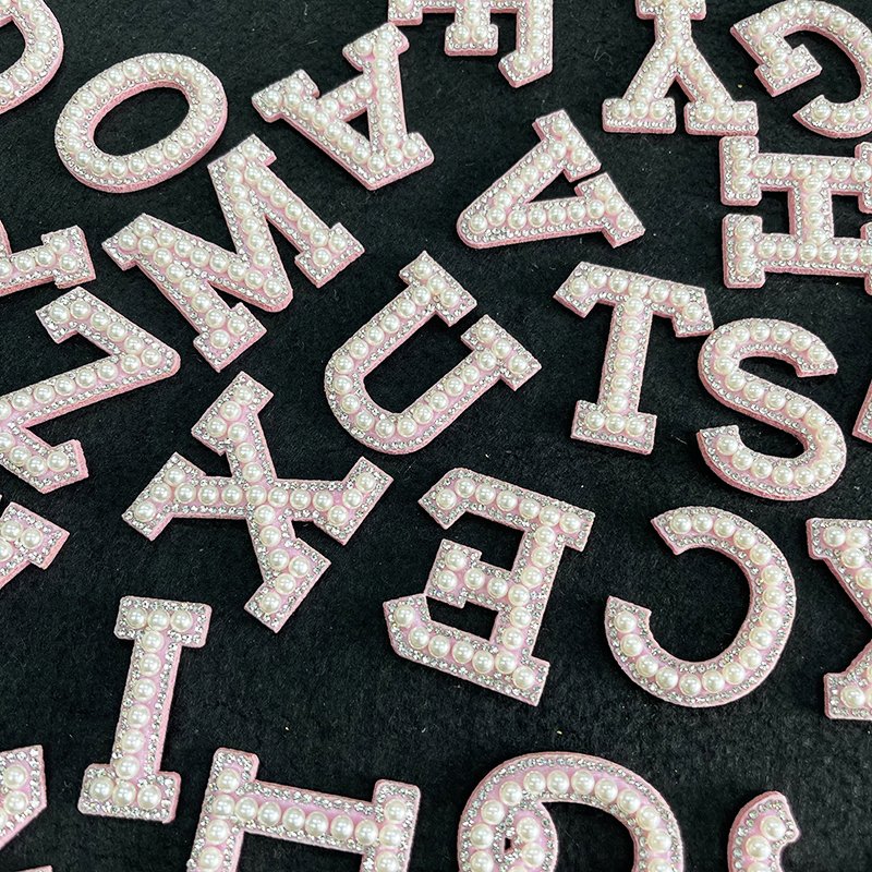 Color Pearl with rhinestone Letters Patch Alphabet Embroidered Applique diamond Rhinestone Colorful Letters iron on Patches