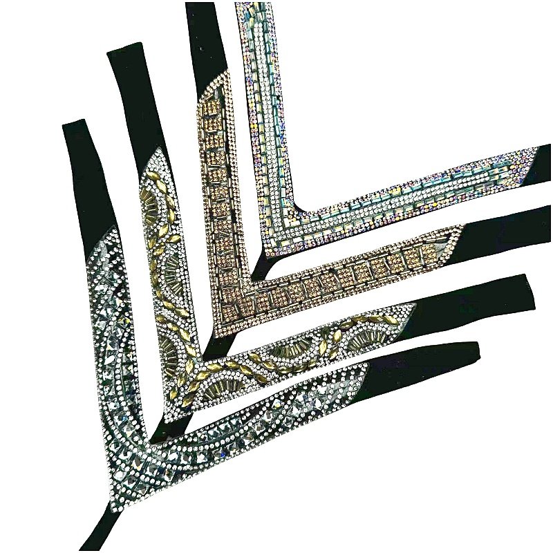 Customized rhinestone upper decoration with herringbone shaped glass and diamond shoe material accessories