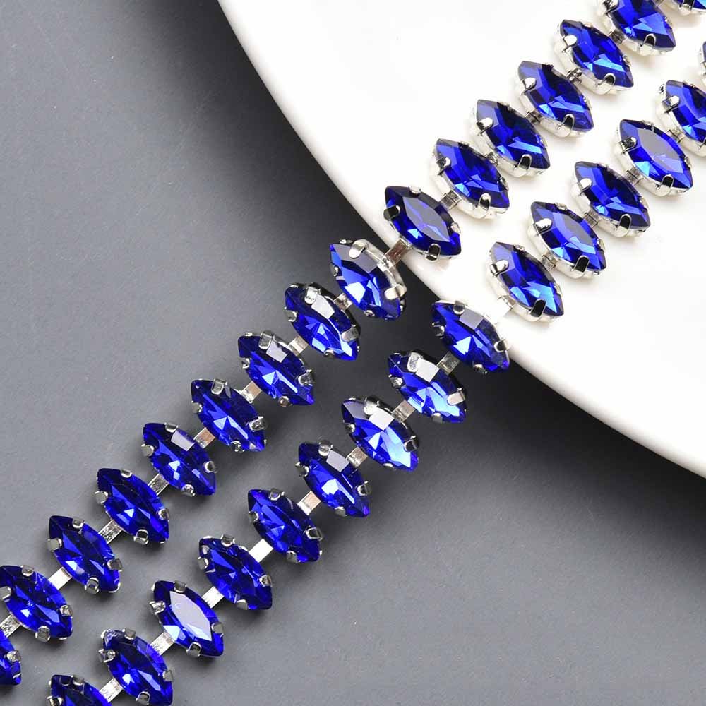 JFRC050 Marquise Handmade Rhinestone Trim Chain Beautiful Crystal Diamond Flower Trims Silver Base Diy Costume Applique Dress
