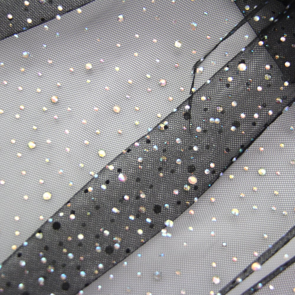 Keering WFB-205 Colorful Bright Rhinestone Polyester Mesh Fabric Mesh For Bride's Wedding Dress Veil