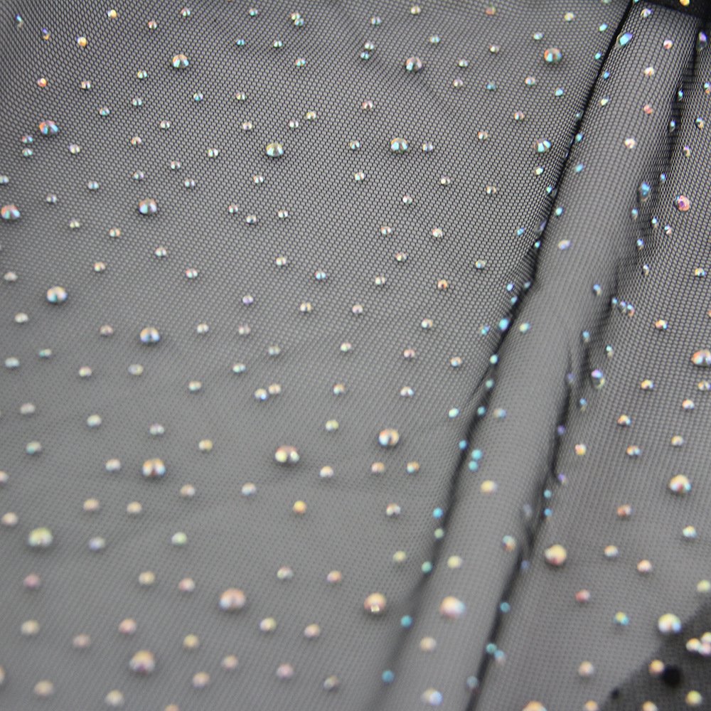 Keering WFB-205 Colorful Bright Rhinestone Polyester Mesh Fabric Mesh For Bride's Wedding Dress Veil