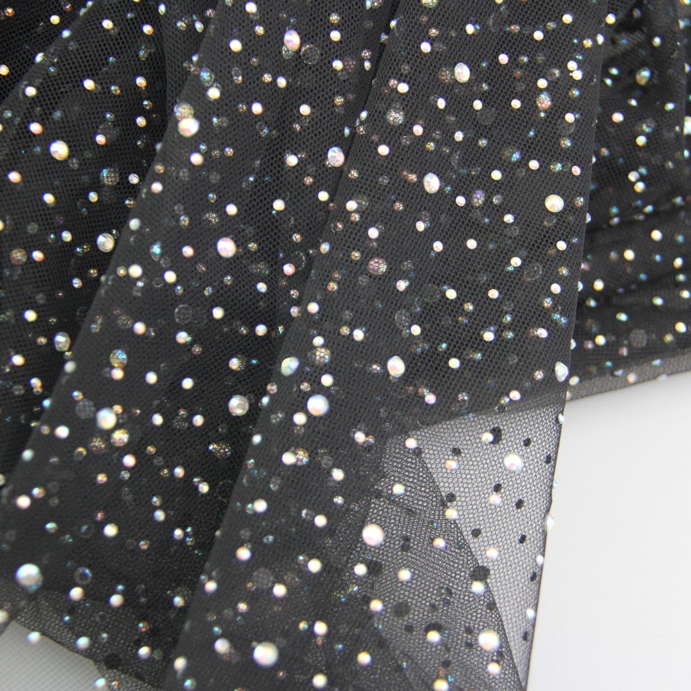 Keering WFB-205 Colorful Bright Rhinestone Polyester Mesh Fabric Mesh For Bride's Wedding Dress Veil